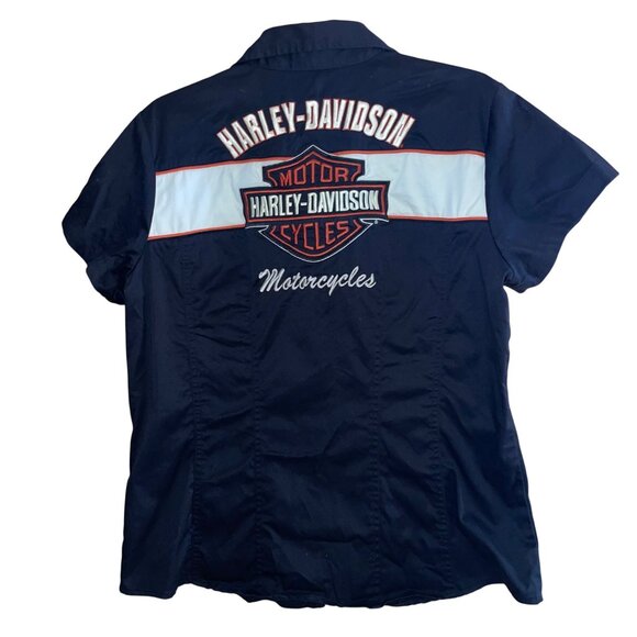 Harley Davidson Womens Shirt Size Large Black Zip Front Collared Casual - Picture 2 of 8